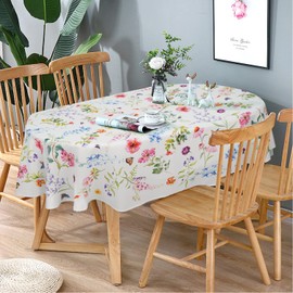 Bnejvif Oval Tablecloth Spring Floral Tablecloth, Modern Flower Oval Tablecloth, Floral Tablecloth, Indoor/Outdoor Waterproof Wrinkle Free Durable Spring Floral Tablecloth for Oval Tables 60 X 120 in