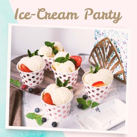 MATICAN 50-Pack 9oz Paper Ice Cream Cups with Rose Gold Foil Polka Dots