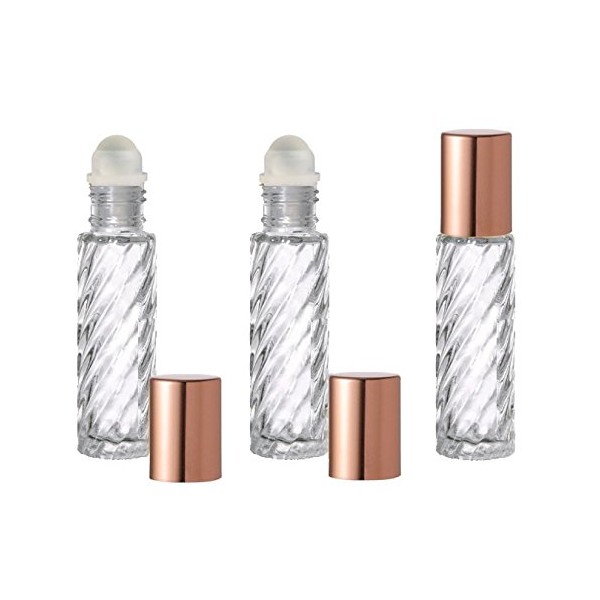 Grand Parfums Colored Glass Aromatherapy 10ml Rollon Bottles with Glass Roller and COPPER CAPS (6 Sets, Swirl)
