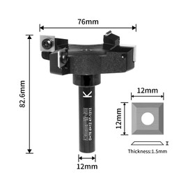 DEEFIINE Face Cutter 12 mm Shank for Wood Diameter 76 mm with 4 Interchangeable Carbide Blades Coated 12 x 12 mm Cutter for Router