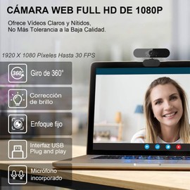 RVFRGRD Webcam, Cámara Web, cámara para computadora, Webcam con micrófono, Full HD 1080P, Plug and Play, Microfono de vídeo Digital en Vivo con micrófono Dual Integrado, cámara de computadora USB