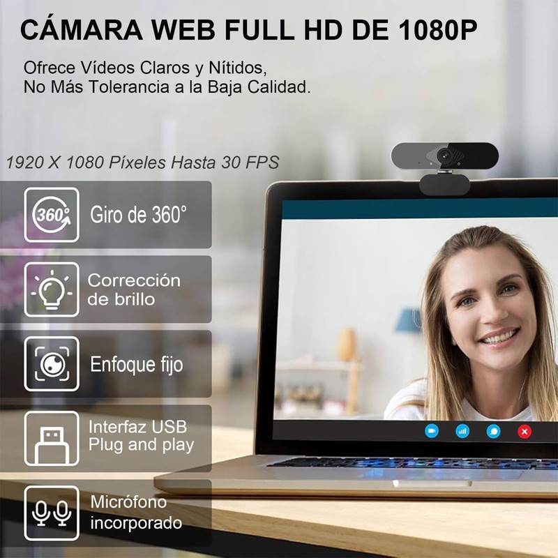 RVFRGRD Webcam, Cámara Web, cámara para computadora, Webcam con micrófono,