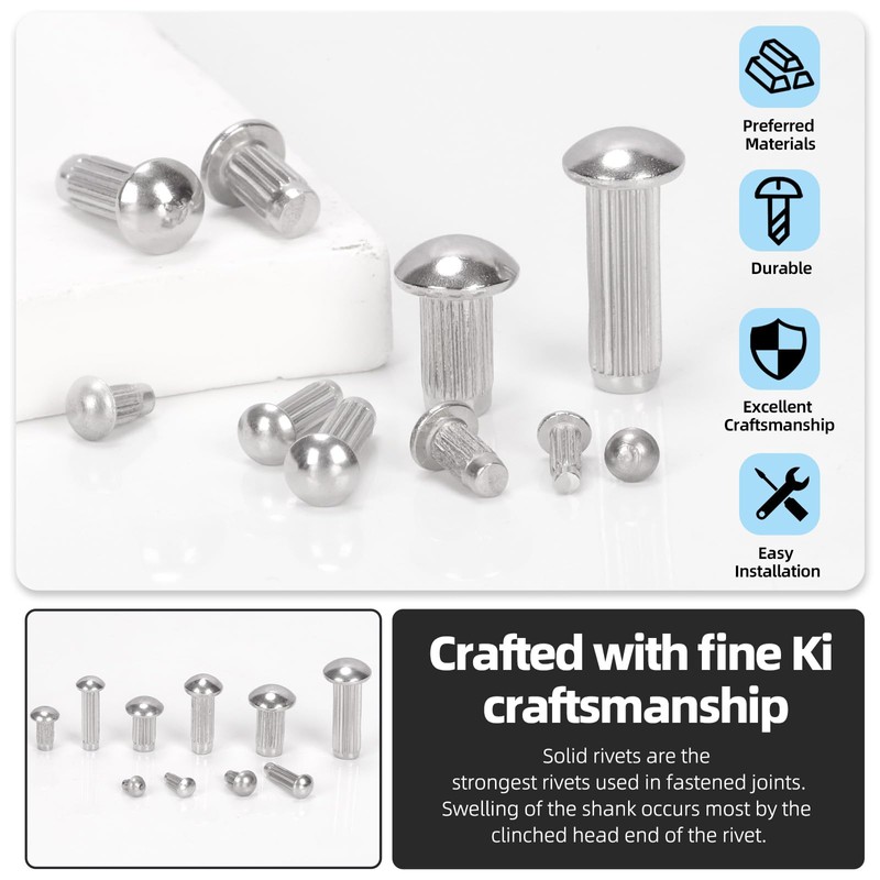 Glarks 190Pcs Solid Rivets Knurled Shanks Set, M2 M2.5 M3