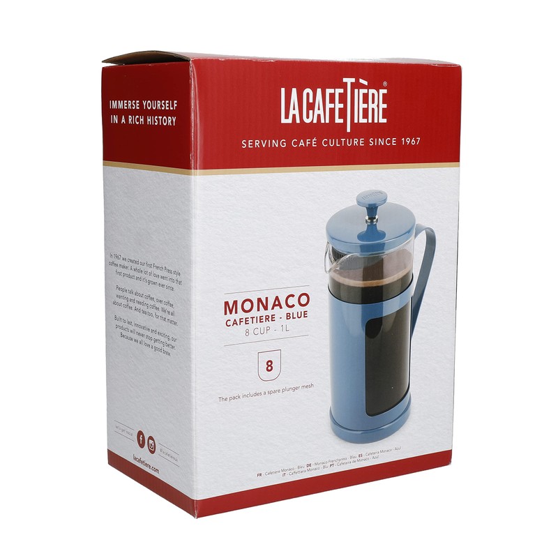 La Cafetière Monaco Stainless Steel Cafetière, Eight Cup, Blue, Gift