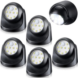 Reginary 6 Pieces Battery Powered Motion Sensor Lights 9 Led Motion Spotlight Battery Powered Led Wall Light Sensor Auto on Off Security Porch Light for Porch Stair Hallway Garage (Black)