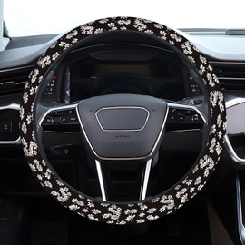 DAORJWL Car Steering Wheel Cover, Anti-Slip Breathable Elastic Neoprene 15 Inch Car Steering Wheel Protector for Women and Men,for Cars, SUVs Beautiful White Flowers