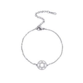 Dreamtimes Star of David Bracelet Stainless Steel Hexagram Pendant Jewish Bracelet Heart of Faith Star of David Jewish Jewelry for Women Mens (SILVER)