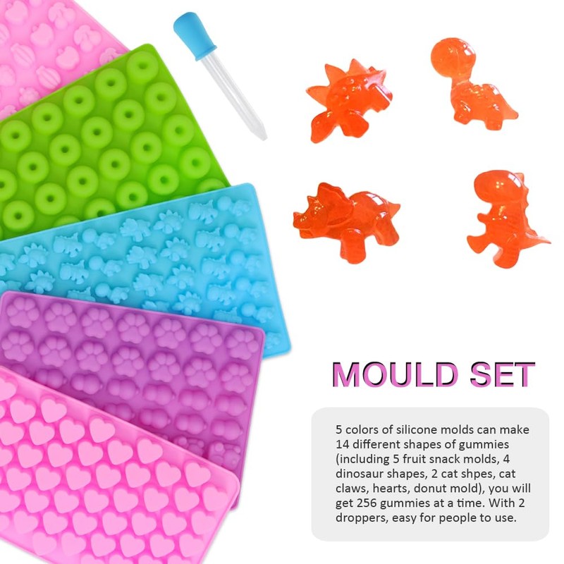 Eolilim 5PCS Mini Gummy Silicone Molds with 2 Droppers, Gummies