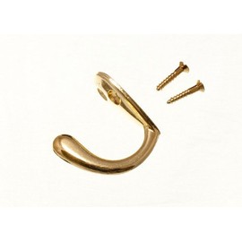SINGLE HAT AND ROBE COAT HANGER CLOTHES HOOK BRASS PLATED + SCREWS ( pack of 6 )