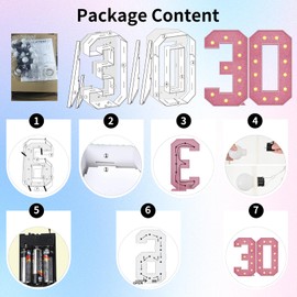 Ruxion 4FT Pink Marquee Light Up Numbers 30, Large Glitter Pink Mosaic Marquee Number with Light String, Pre-Cut Foam Board Kit Perfect for Birthday Party Decorations Anniversary, Events, Celebrations