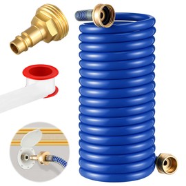 RV Exterior Shower Hose 15FT Coil Water Hose with 1/2" Adapter, Blue