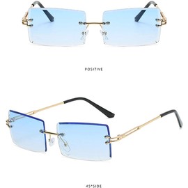 YOJUED Vintage Rimless Sunglasses for Men and Women, Fashion Retro Rectangular Glasses, UV400 Protection - 8-blue