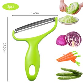 2 Stück Kohlschneider, Gemüseschäler, Schäler Küche, Stainless Steel Gemüseschäler, Vegetable Peeler, Weithals Gemüseschäler, Julienne Schäler Für Grünkohl, Kohl, Karotten, Gurken (Grün)