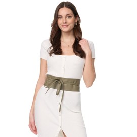 Frentree Women’s Wide Wrap Belt, Obi Lace Up Waist Belt, Tie Belt - Leopard Grey