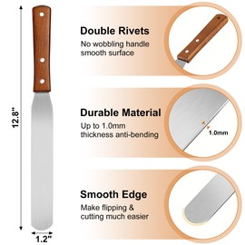 Crepe Spreader and Spatula Kit, Wood Handle Offset Spacula 12",Stainless Steel 7" & 5" T-Shaped Batter Spreaders, Pancake Tool, Crepes Turner Sticks Fit Any Crepe Pan Maker, Pack of 3