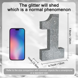 TONIFUL 7.8 Inch Silver Glitter Number 1 Table Centerpiece 0-9 Silver Birthday Party Decorations,Silver Digit 1 for Birthday,Chrismas,Graduation,Bridal Shower,Anniversary Party Supplies