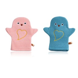 MIRKUZI Waschlappen & Waschhandschuhe 2 Stück Badetuch-Waschhandschuhe mit Tiermotiv, Badespielzeug für Badespaß, Baby-Badetücher, weiche Badetücher für Babys und Kinder ab 0 Monaten (blau-rosa)