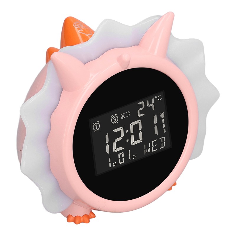 Alarm Clock Pink Dinosaur Shape Multifunctional Bedside LED Electronic Alarm