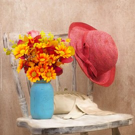 Guagb 5 Bundles Fall Artificial Flowers Faux Floral Bouquet Arrangements Fake Mums Silk Sunflowers with Autumn Eucalyptus Stems Plants for Home Indoor Table Festival Decoration