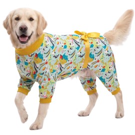 LovinPet XL Dog Clothes for Pitbulls, Mint Outer Space Print, Wound Care and Post Surgery Onesie, UV Protection Fabric, Pet Anxiety Relief Shirt, Pet PJ's, Pitbull Clothes, Yellow XL