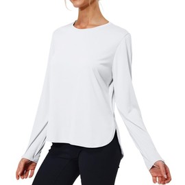 Hiwzffy Women's Sun Protection Shirts UV SPF UPF 50+ Long Sleeve Rash Guard Hiking Running Quick Dry Lightweight White L