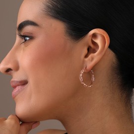 LeCalla Hoop Earrings for Women - 925 Sterling Silver Filigree Hoop Earring | Rose-Gold Plated Intricate Filigree Heart Hoop Earrings | Round Hoops Earrings Gift for Anniversary, Valentine’s Day 27MM