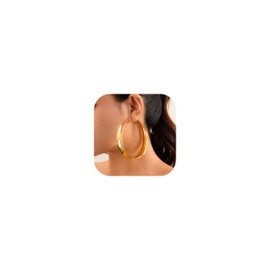 Chunky Gold Earrings for Women Large Gold Hoop Earrings Big Hoops Gold Earrings Exaggerated Large Wide Post Thick Hoop Earrings Minimalist Statement Earrings Prom Jewelry Gift (Gold Hoop Earrings)
