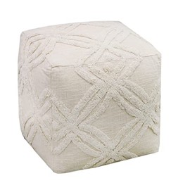 COTTON CRAFT Hand Tufted Pouf Ottoman Foot Stool Bean Bag - Den Study Living Room Kids Room Accent Seat - Versatile Modern Contemporary Comfortable Prefilled Cotton Square Pouf - 16x16x16 inch - Ivory