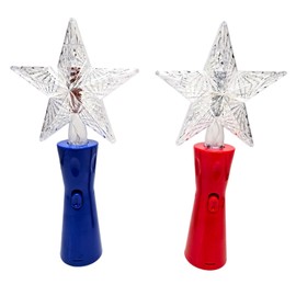 Light-Up Star Magic Wand (2 Wands, 1 Red+1 Blue) (10 Inch) Plastic Spinning Toy for Kids with Batteries Included (Red+Blue)