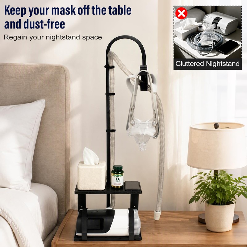 2-Tier CPAP Hose Holder for Bed,Desktop & Wall Stand for