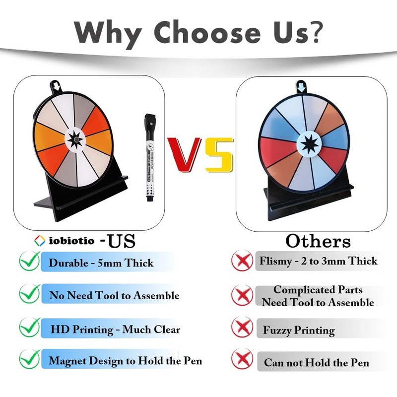iobiotio Small Prize Wheel with Pen, 6 inch Spinning Wheel