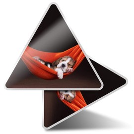 2 x Triangle Stickers 10 cm - Cute Sleeping Beagle Puppy Dogs Pets Fun Decals for Laptops,Tablets,Luggage,Scrap Booking,Fridges #8432