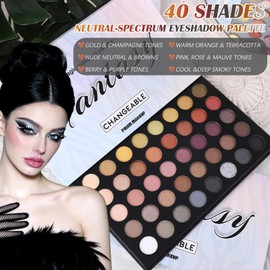Professional Neutral Smokey Eyeshadow Makeup Palette, Matte Shimmer Metallic Black Grey Dark Goth Eye Shadows for Halloween, Pigmented Warm Smoky Nude Rosy Gold Brown Pallet Daily Make Up Kit