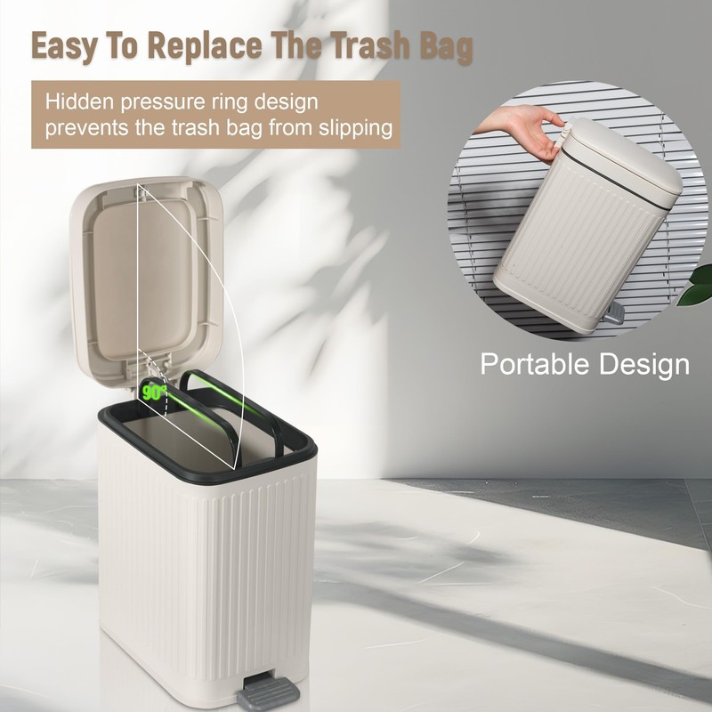 Small Bathroom Trash Can with Lid Slim Soft Close Garbage