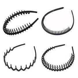 Hair Band, Elastic Headband Men, 4 Packs Zigzag Headband, Matt Non-Slip Black Headband, Sports Fashion Hair Band Accessories for Outdoor Sports Yoga