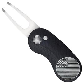 Full Metal Markers Golf Divot Repair Tool and Unique Metal Ball Marker, Premium Golf Ball Pitch Mark Repair Tool for Green and Putting Surface Repair, Golf Accessory (Black + American Flag)