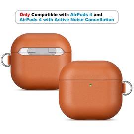Haobobro Nappa Series Leather Case for AirPods 4th Generation 2024 - Handmade Leather Case with Carabiner & Cleaning Kit - Shockproof AirPods 4 Leather Case Protective Leather Case - Brown