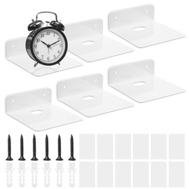 xozeooeu 6 Pcs Acrylic Floating Shelves, 5 Inch Wall Mounted Storage Display Hanging Shelves for Bathroom Living Room Bedroom, Adhesive or Screw Installation, White