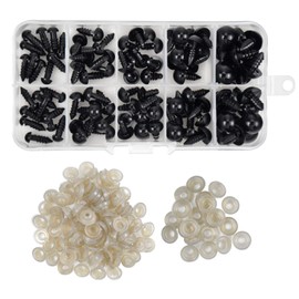 Dokpav 100 Piezas Ojos De Seguridad de Plástico, Ojos de Muñeca con Arandelas, Negro Ojos de Juguete de 6mm/8mm/9mm/10mm/12mm, para Hacer Muñeca,Oso de Peluche
