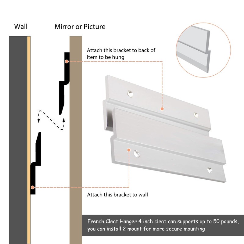 French Cleat Picture Hanger, Aluminum Z Hanger Interlocking Wall Mounting