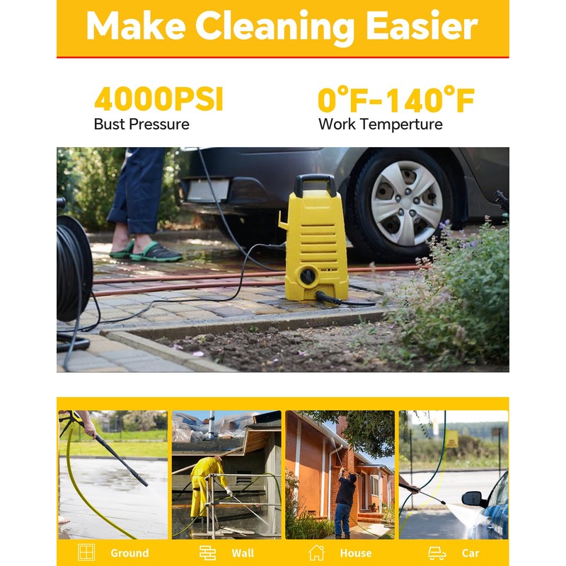 POHIR 100ft Pressue Washer Hose 4000 PSI, High Power Washing