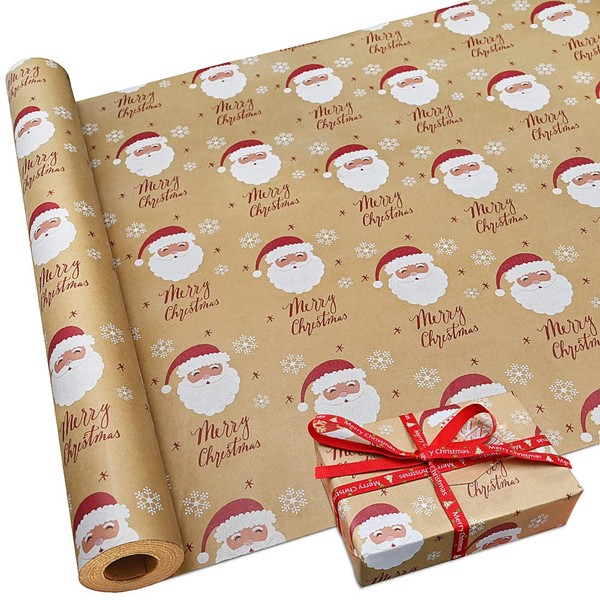 DOJoykey Roll Pack Christmas Wrapping Paper, 16 m x 43 cm Kraft Paper, Recyclable Paper for Wrapping Christmas Parties