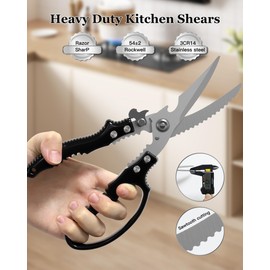 SpaseMaxxx Heavy Duty Poultry Shears, Kitchen Shears Black with Slip Handle & Safety Lock, Multi-Purpose Kitchen Scissors for Chicken, Meat Cutting Turkey Fish Vegetables