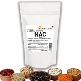 Nutrics® NAC 850mg (per Capsule) N Acetyl Cysteine 180 V Capsules - 100% Pure - Free from fillers Binders & Bulking Agents - N Acetyl L CYSTEINE (180)