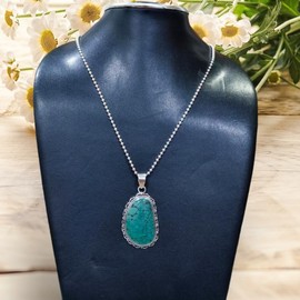 Natural Turquoise Unique Healing Gemstone Tribal Cigar Amulet Pendant for Women Men Fine Tibetan Ethnic Boho Fashion Handmade Jewellery 925 Sterling Silver Pendant