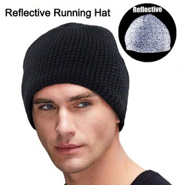 Oeyliz Running Reflective Hat Men Women Reflective Beanie Men Women Running Beanie Reflective Hat High Visibility Adult Beanie Hat (Black)