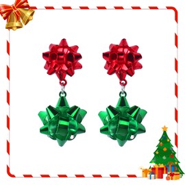 Christmas Earrings For Women Dangle Jewelry: Red And Green Christmas Bow Earrings Festive Christmas Earrings Holiday Earrings Dangling Xmas Drop Earrings Christmas Jewelry Gifts Christmas Ball Earring
