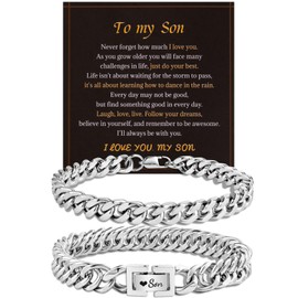 LAXPICOL 2PCS To My Son Bracelet With Box,Stainless Steel Cuban Chain Bracelet Men Jewellery Gifs For Christmas Birthday Granduation Valentines Day,Son Gifts-Son