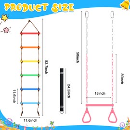 ShinyRelief 2 Pack Gym Swing Sets 48'' Trapeze Swing Bar Monkey Bar Heavy Duty Chain with Locking 6.8ft Climbing Rope Ladder Climbing Game for Accessories Tree House Playground Outdoor Play (Pink)