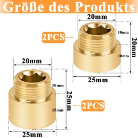 luckaide 4 Stück Hahnverlängerung 1/2 zoll, Messing, 1/2 zoll Verlängerung (Ø 10mm, Ø 20mm) Hahnverlängerung Gewindefitting fur Trinkwasser